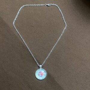 Pendant Necklace with Pink and Blue Compass Design 317